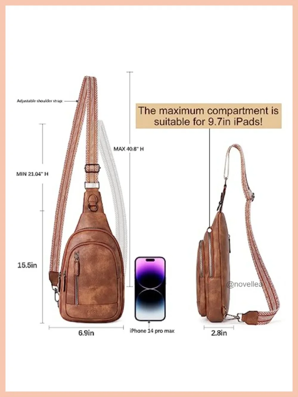 Faux Leather Crossbody Sling Backpack for Women Men, Adjustable Strap,